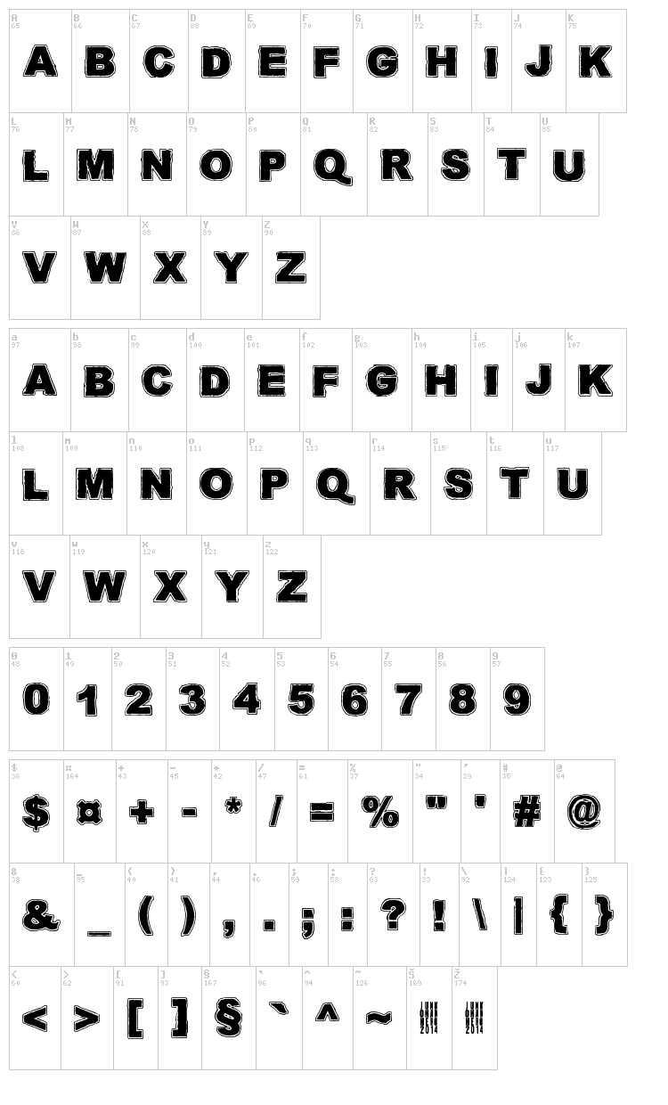 Quark Zone font map